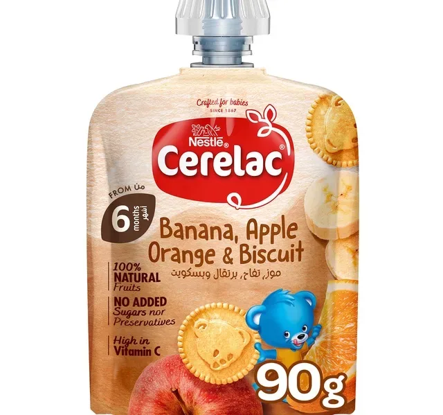 Nestle Cerelac Banana Orange Apple & Biscuit Fruits Puree Pouch Baby Food 90 g